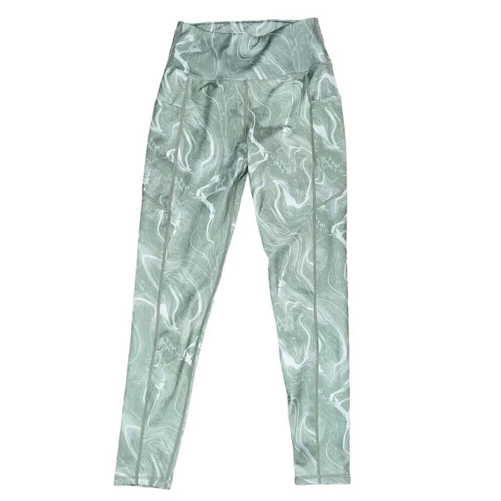 EARTH YOGA Green Marble Athletic Legging W/Pockets Size M